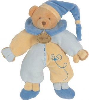 Peluche ours bleu et jaune noeuds Baby Nat