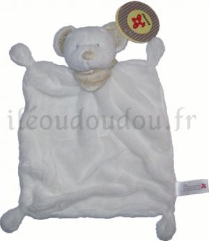 Doudou ours blanc plat, foulard bandana crèm en faux cuir Nicotoy