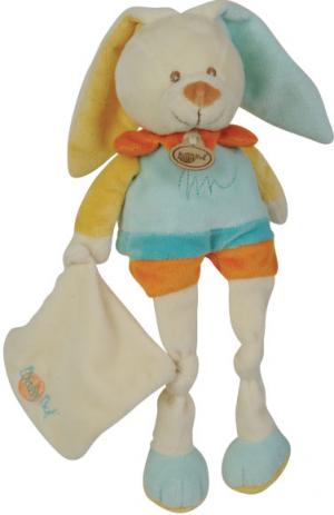 Doudou lapin blanc, bleu, jaune et orange tenant un mouchoir - BN656 Baby Nat