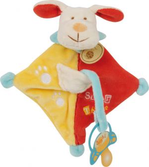 Doudou chien jaune et rouge attache tétine BN309 Baby Nat