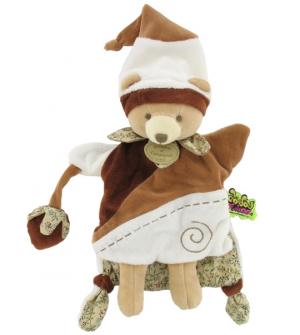 Doudou ours Tatoo marionnette marron et blanc Doudou et compagnie