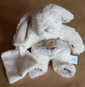 Peluche lapin blanc et gris avec doudou BN664 Baby Nat