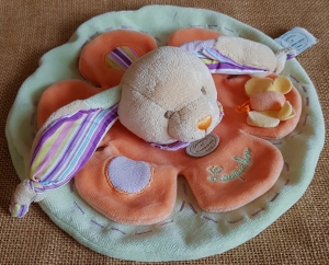 Doudou lapin Loupichou vert orange Doudou et compagnie