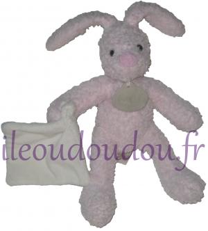Doudou lapin rose tenant un mouchoir Baby Nat