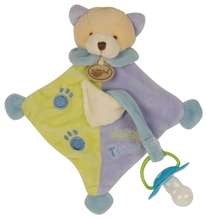 Doudou chat super-tétine vert et bleu BN741 Baby Nat