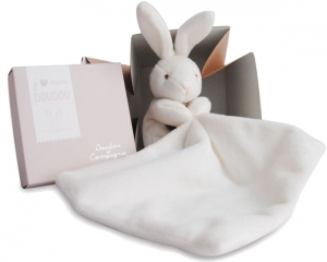 Peluche lapin blanc tenant un mouchoir DC303 Doudou et compagnie