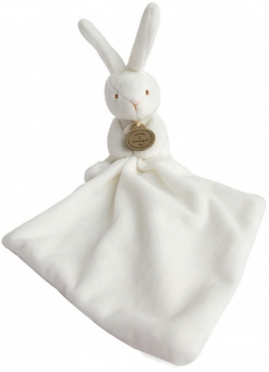 Peluche lapin blanc tenant un mouchoir DC303 Doudou et compagnie