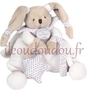 Doudou lapin Céleste attache-tétine blanc DC2397 Doudou et compagnie