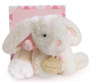 Peluche lapin blanc et rose Bonbon DC1239 Doudou et compagnie