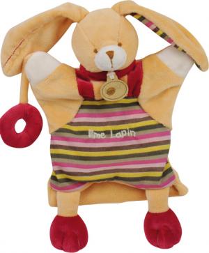 Doudou Mme Lapin marionnette beige et tissu rayé BN508 Baby Nat