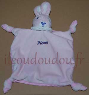 Doudou lapin rose et blanc noeuds Picot, Marques pharmacie
