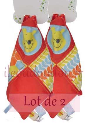 Doudou Winnie mouchoir rubans rouge jaune Disney Baby, Nicotoy, Simba Toys (Dickie)