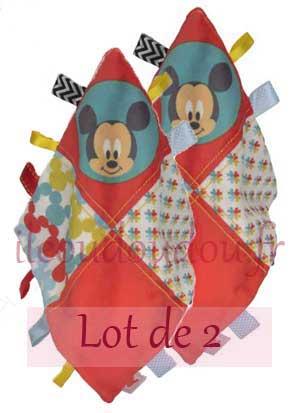 Doudou Mickey mouchoir rubans rouge Disney Baby, Nicotoy, Simba Toys (Dickie)