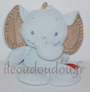 Doudou semi-plat éléphant bleu et Marron *collection Rigolos* Nattou