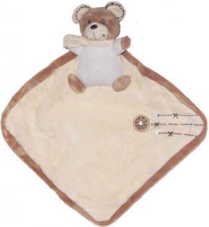 Doudou ours crème, marron et bleu Nicotoy Nicotoy