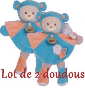 Doudou ours Capucin BN712 bleu et rose orange  Baby Nat