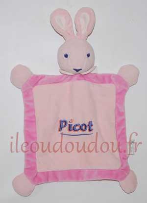 Doudou lapin rose clair et foncé Picot Picot, Marques pharmacie