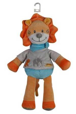 Peluche lion orange, gris et bleu Tex Baby, Nicotoy
