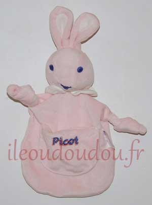 Doudou lapin rose et blanc arrondi Picot, Marques pharmacie