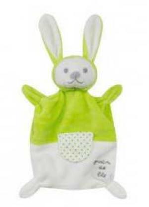 Doudou lapin vert et blanc Grain de blé, Kidiliz