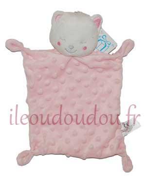 Doudou plat rectangle chat rose et blanc Nicotoy, Simba Toys (Dickie)