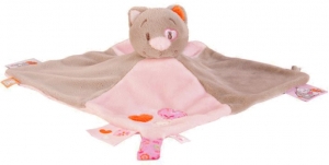 Doudou Iris chat gris et rose attache-tétine Noukie's