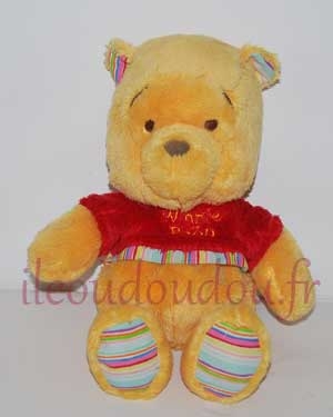 Peluche Winnie jaune, rouge et rayé Disney Baby, Nicotoy, Simba Toys (Dickie)