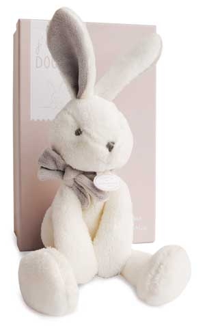 Peluche lapin blanc et gris *J'♥ mon doudou* - DC2912 Doudou et compagnie