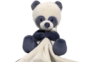 Peluche panda avec doudou bleu et blanc crème