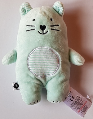Doudou chat vert rayé blanc Grain de blé