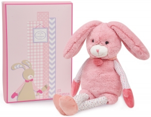 Peluche lapin rose et blanc *Les Choupidoux* - Grand modèle - DC2766 Doudou et compagnie