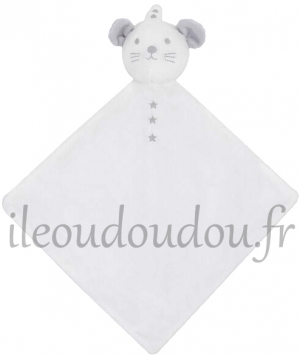 Doudou souris blanc et gris plat Sergent Major