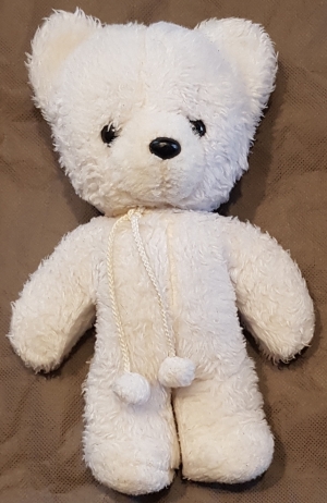 Ours en peluche blanc pompons Nounours, Vintage