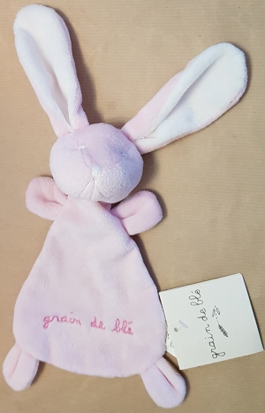 Doudou lapin rose tissu à fleur Grain de blé