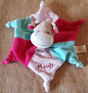 Doudou vache Meuh rose et bleu BN306 Baby Nat