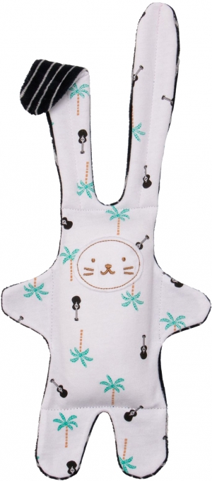 Doudou lapin blanc et noir guitare et palmier Catimini
