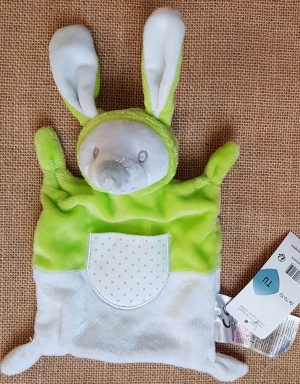 Doudou lapin vert et blanc Grain de blé, Kidiliz