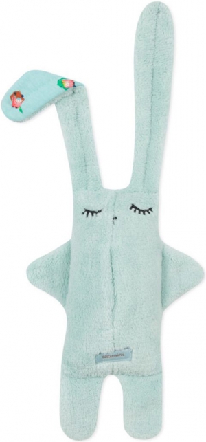 Doudou lapin vert imprimé oiseaux sos