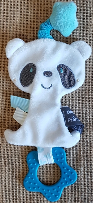 Doudou panda blanc et bleu turquoise Orchestra, Prémaman