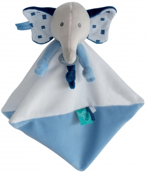 Doudou éléphant Edgar bleu et blanc BN0512 Baby Nat