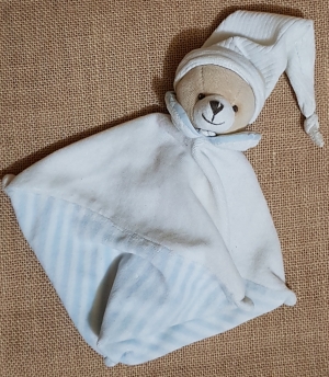Doudou ours blanc rayé bleu DC202 Doudou et compagnie