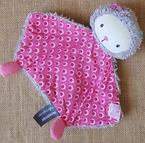 Doudou chat gris et rose fuschia