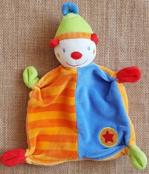 Doudou clown multicolore étoile orangle et bleu Baby Club