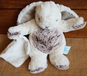 Peluche lapin blanc et gris avec doudou BN664 Baby Nat