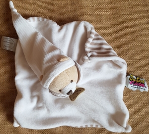Doudou ours DC202 blanc rayé marron Doudou et compagnie
