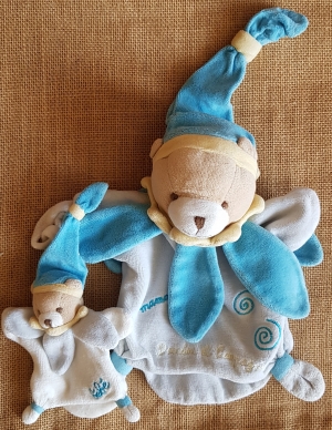 Doudou marionnette collector ours bleu maman et bébé 1628 Doudou et compagnie