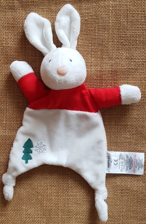 Doudou lapin rouge et blanc sapin Grain de blé