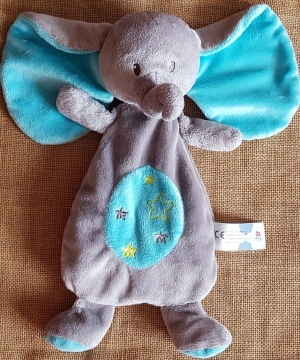 Doudou semi-plat éléphant gris et bleu Nicotoy, Simba Toys (Dickie)