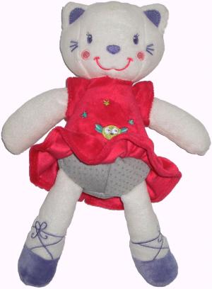 Doudou peluche chatte blanche robe rouge, rose  Nicotoy, Kiabi - Kitchoun