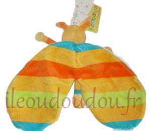 Doudou papillon rayé orange vert bleu sos